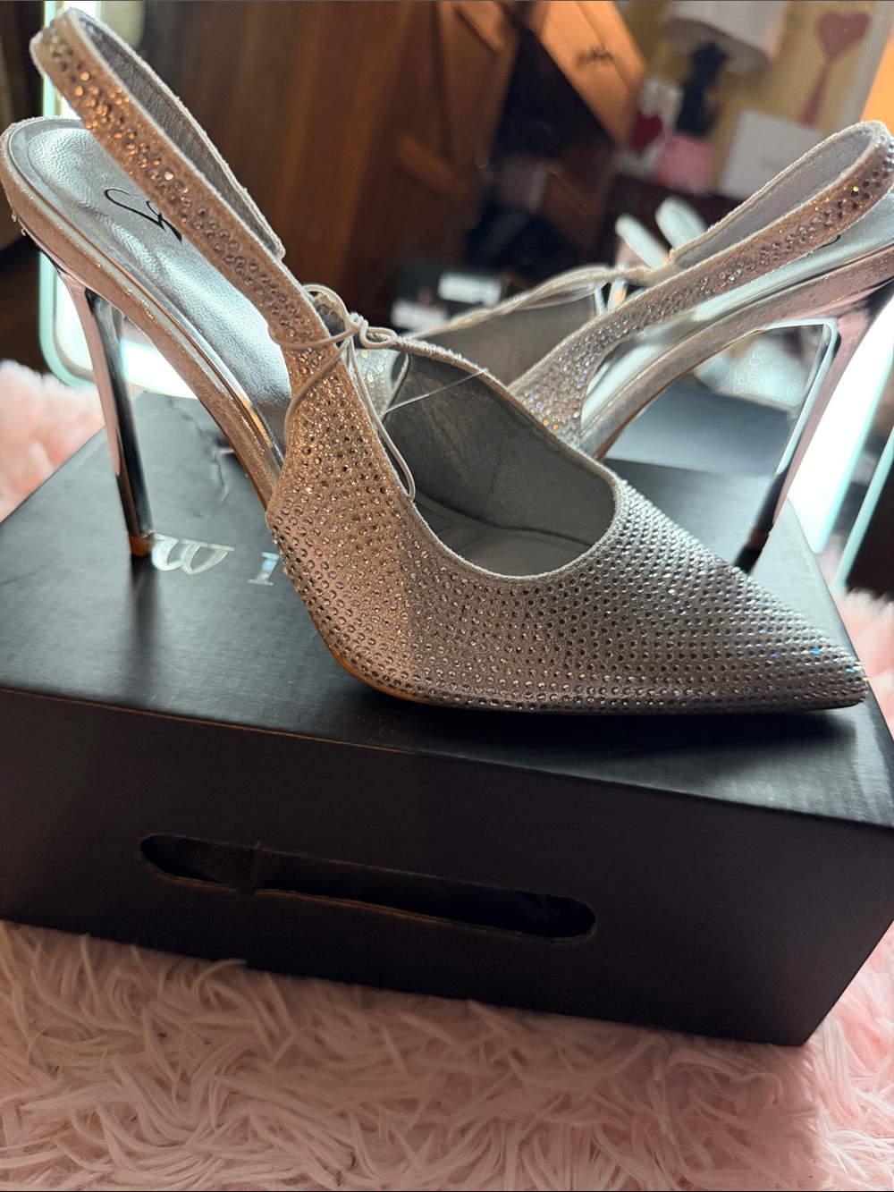 Windsor Silver Rhinestone Slingback Stilettos